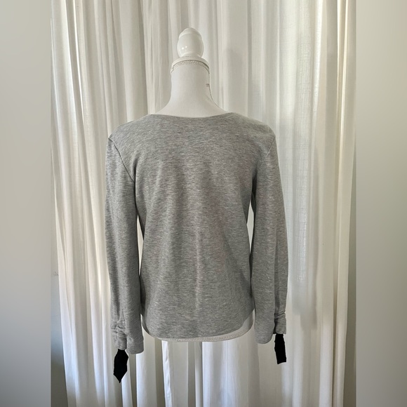 Ann Taylor Petite Gray Sweatshirt w/ Ribbon Tie Sleeves - Picture 3 of 6